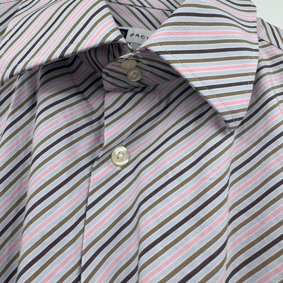 Bachrach Shirt Men Large Pink Multicolor Stripes Long Sleeve Button Up Office - Picture 4 of 11